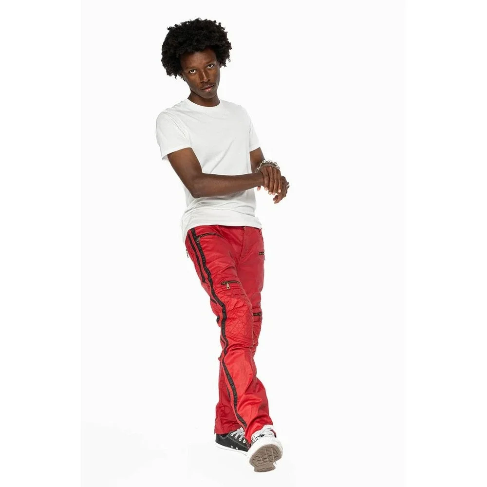 Robin's Jean Mens Red Biker Moto Jeans Quilted Knee Side Stripe Size 34x33 USA